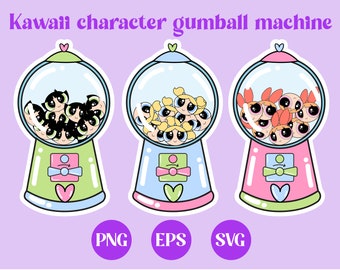 Macchina per caramelle gommose Kawaii, clip art, PNG kawaii, download digitale, SVG carino, download stampabile, design adesivo, vettoriale, rosa, blu, verde, PPG
