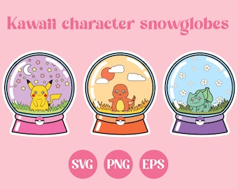 Sfere di neve Kawaii, clip art carine, file in formato SVG, SVG kawaii, illustrazione digitale, uso commerciale, stelle, design adesivo, PNG carino, arte vettoriale