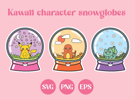 Kawaii snow globes, cute clip art, SVG file, kawaii SVG, digital illustration, commercial use, stars, sticker design, cute PNG, vector art