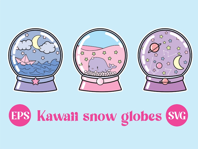 Kawaii Snow Globes Clip Art Cute PNG Digital Download - Etsy Finland