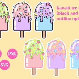 Gelato kawaii, file SVG, Kawaii SVG, PNG carino, colori pastello, download stampabile, design adesivo, vettoriale, uso commerciale, gelato carino