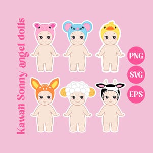 Kawaii sonny angel dolls, kawaii PNG, Kawaii SVG, cute PNG, pastel colors, printable download, sticker design, commercial use, decal, animal