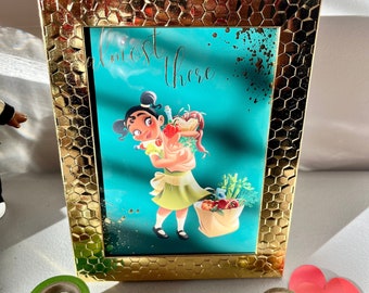 Black Princess Tiana Art Print | Princess and the Frog Inspired Wall Art | Black Girl Room Decor | Gold Foil 5x7 Print