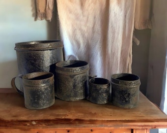 Vintage Set Of 5 Metal Measuring Cups Authentic European Farmhouse Decor
