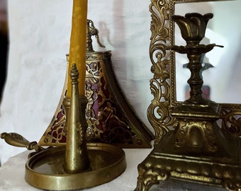 French Ornate Brass Candlestick Holder With Snuffer, French Chateau Decor, French Provincial Decor