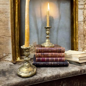 1920’s French Pair Regence Ornate Brass Candlestick Holders, Antique Brass Candlesticks, French Chateau Decor, French Provincial Decor