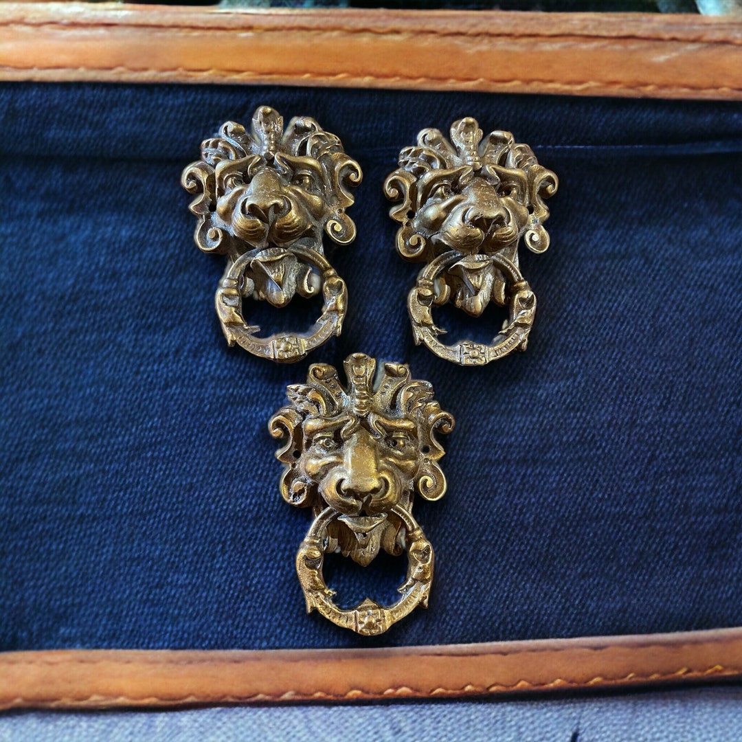 Antique French Brass Lion Head Wall Ornaments , Brass Door Pull, Brass