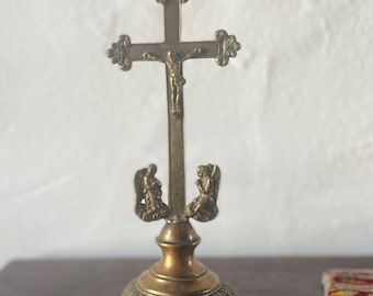 Bronze Church Altar Crucifix, Antique French Bronze Religious Cross, French Bronze Crucifix, Rustic Religious Decor