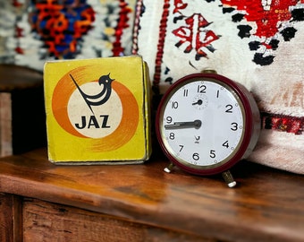 Vintage JAZ FRANCE Red Retro Alarm Clock With Original Box, Old Desk Table Watch, Vintage Paper Weight Decor