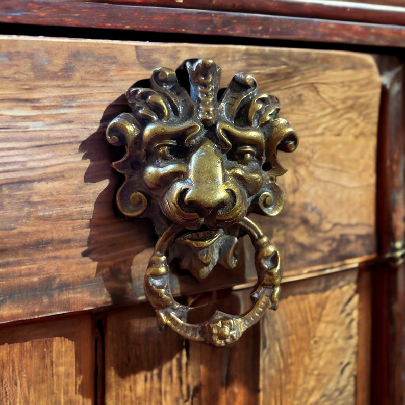 Antique French Brass Lion Head Wall Ornaments , Brass Door Pull, Brass