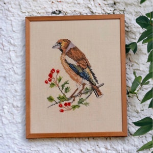 Vintage Framed Hand Embroidered Bird, Vintage Art From Sweden, Bird Art Work, Farmhouse Wall Decor image 1