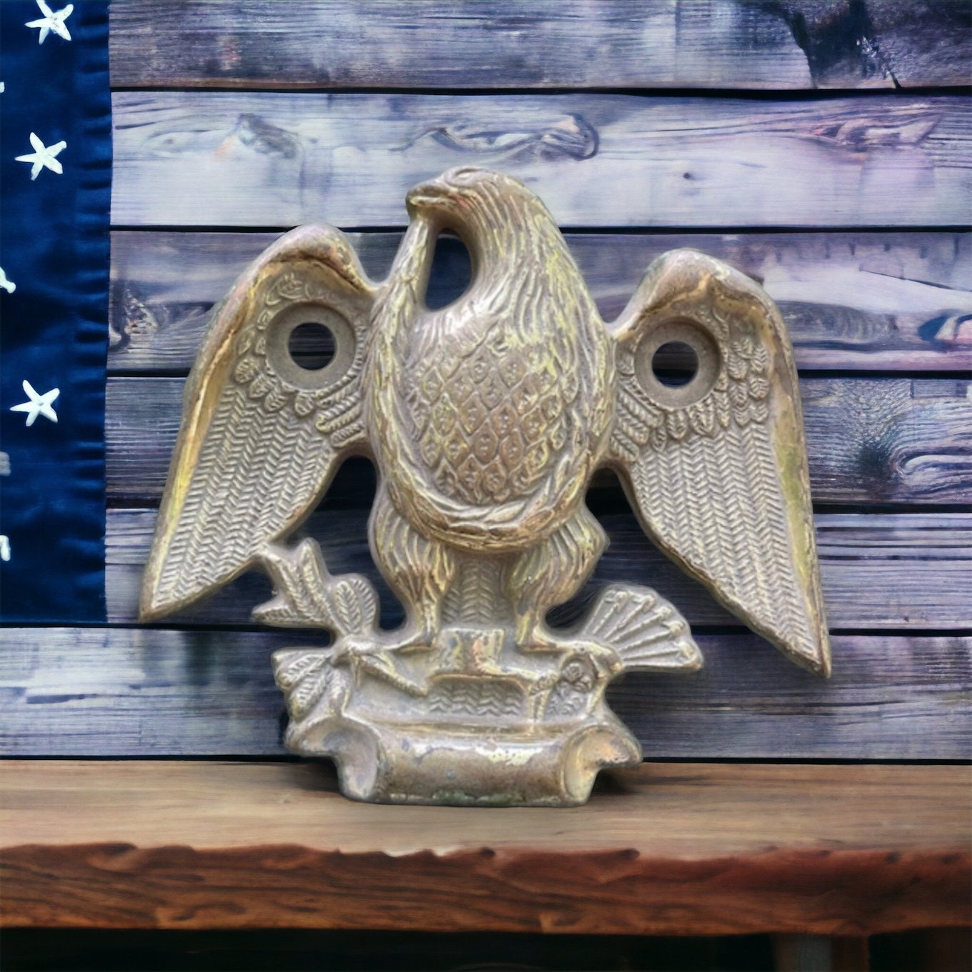 Antique Brass Heavy Cast Bald Eagle Wall Plaque, Barn Decor, Farmhouse