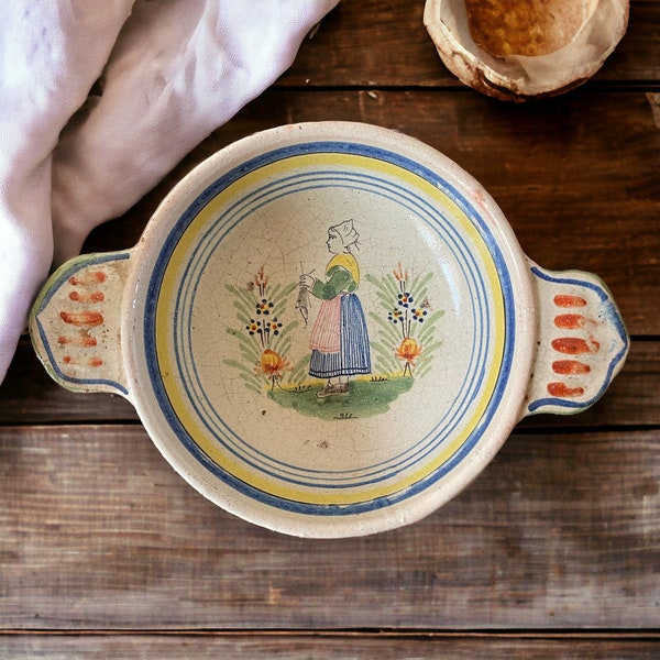 Antique French Écuelle Stoneware The Plat D’Étain Pottery, Antique French Porridge Bowl, French Rustic Farmhouse Decor