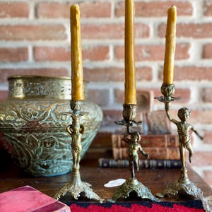 Ornate Brass Candlestick Holder Set: French Chateau Antique Decor