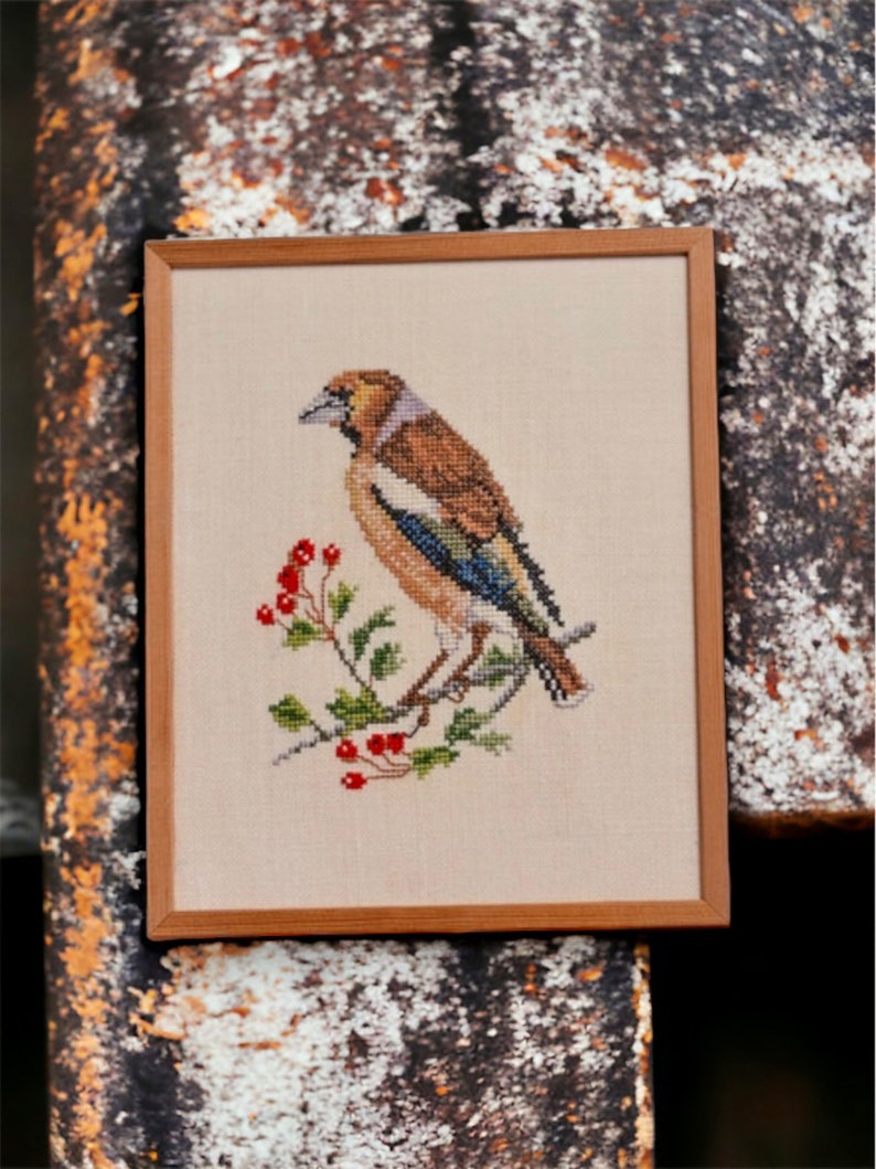 Vintage Framed Hand Embroidered Bird, Vintage Art From Sweden, Bird Art Work, Farmhouse Wall Decor image 8