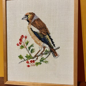 Vintage Framed Hand Embroidered Bird, Vintage Art From Sweden, Bird Art Work, Farmhouse Wall Decor image 4