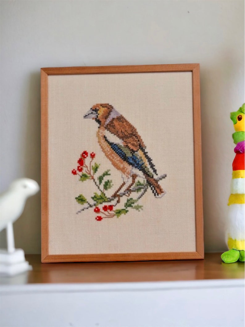Vintage Framed Hand Embroidered Bird, Vintage Art From Sweden, Bird Art Work, Farmhouse Wall Decor image 3