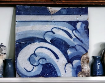 Original XVIII 18th Century Hand Painted White Blue Tin Glazed Portuguese Tile