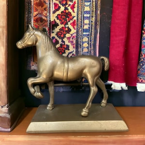 Antique French Solid Brass Horse Statue Figurine, Heavy Cast Solid Brass Horse, Gift For Horse Lovers Equestrians