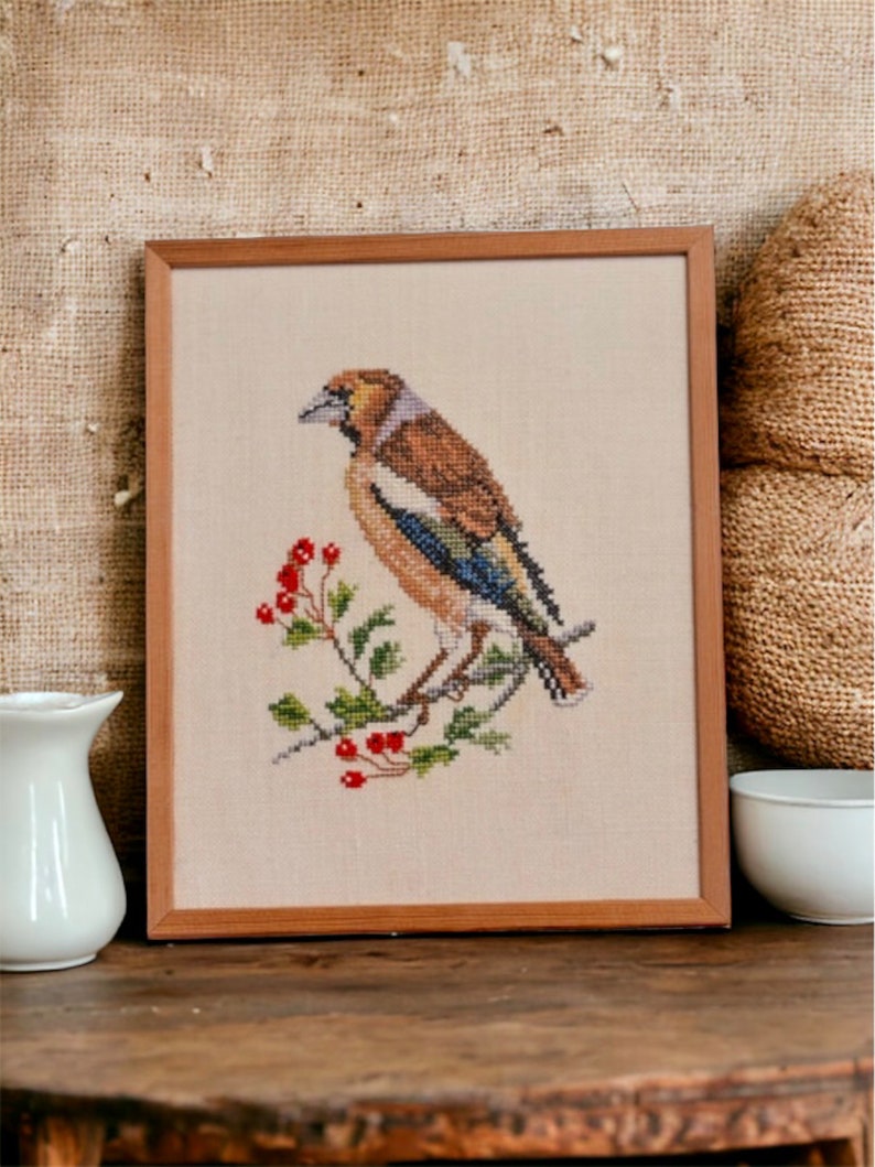 Vintage Framed Hand Embroidered Bird, Vintage Art From Sweden, Bird Art Work, Farmhouse Wall Decor image 9