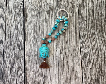 Key ring mini mala "African turquoise jasper" with Buddha head