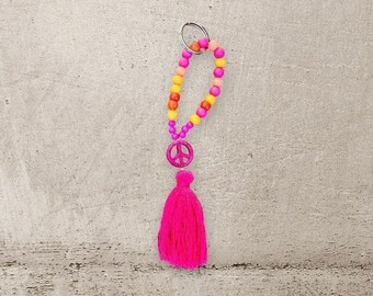 Keychain - Mini Mala pink and peace