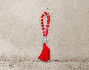 Keychain with red magnesite beads and boho Buddha bead