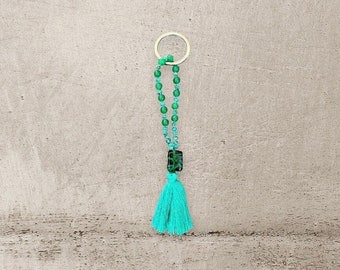 Keychain - Mini Mala with jade and turquoise beads