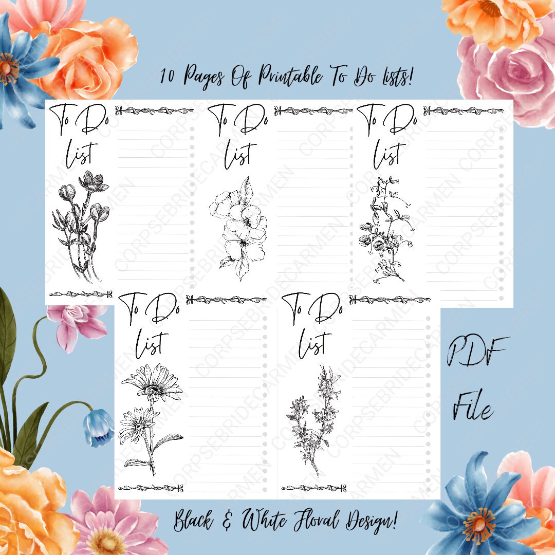 Printable to Do List to Do List List Floral Design Digital - Etsy Canada