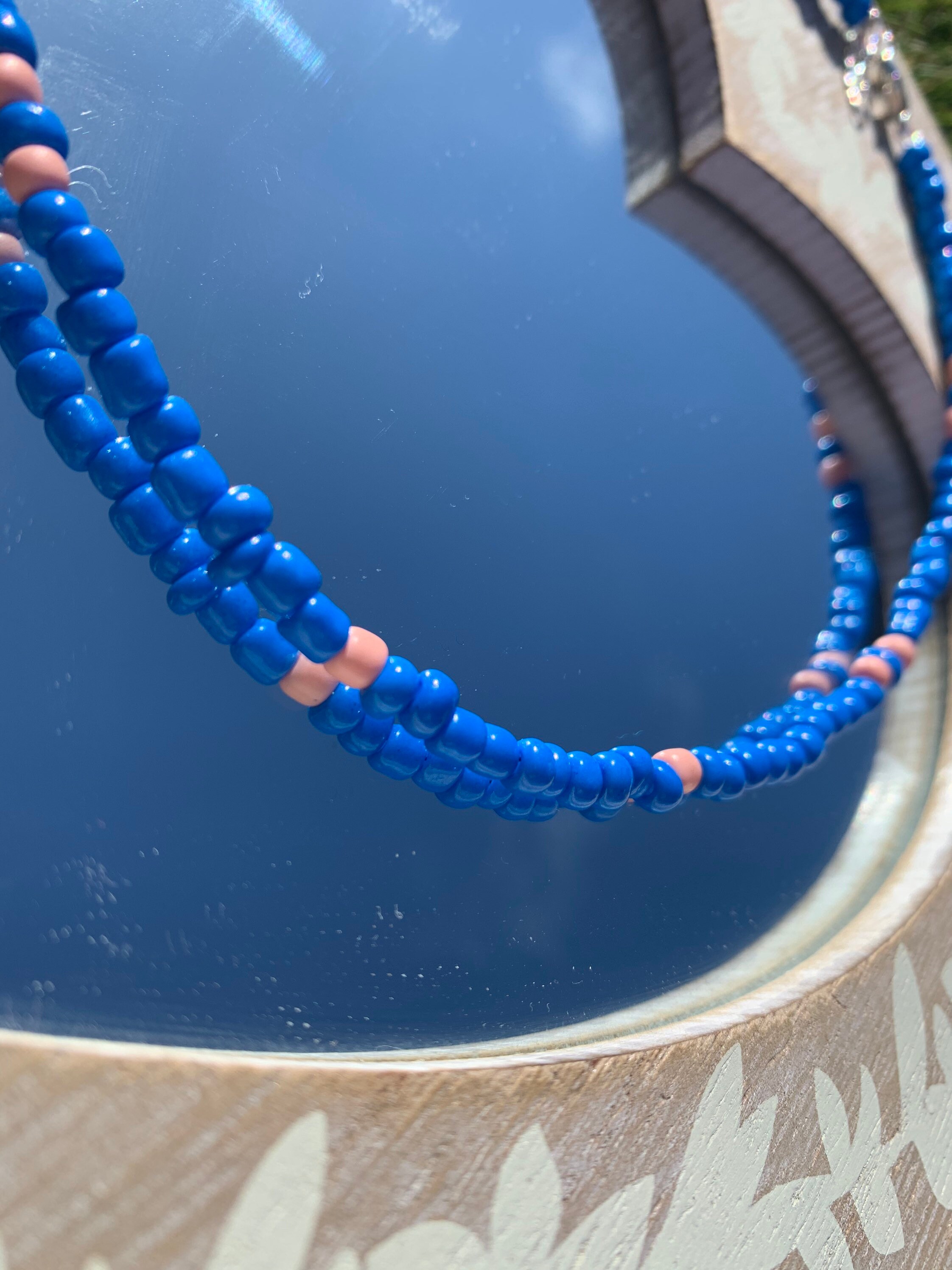 Blue Seedbead Necklace Etsy