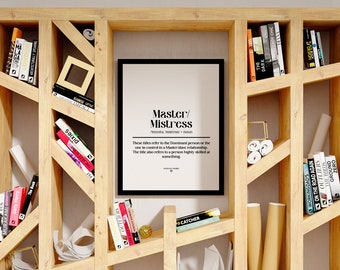 Printable Master/Mistress Definition Poster: Kinky BDSM Digital Print / Kinky Home Office Decor / BDSM Inspirational Wall Art