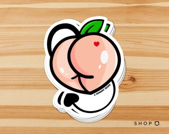 Bad Ass • Vinyl Kinky Sticker (White): Peach Booty, Booty Decal, Peach Booty Decal, Peach Booty Sticker