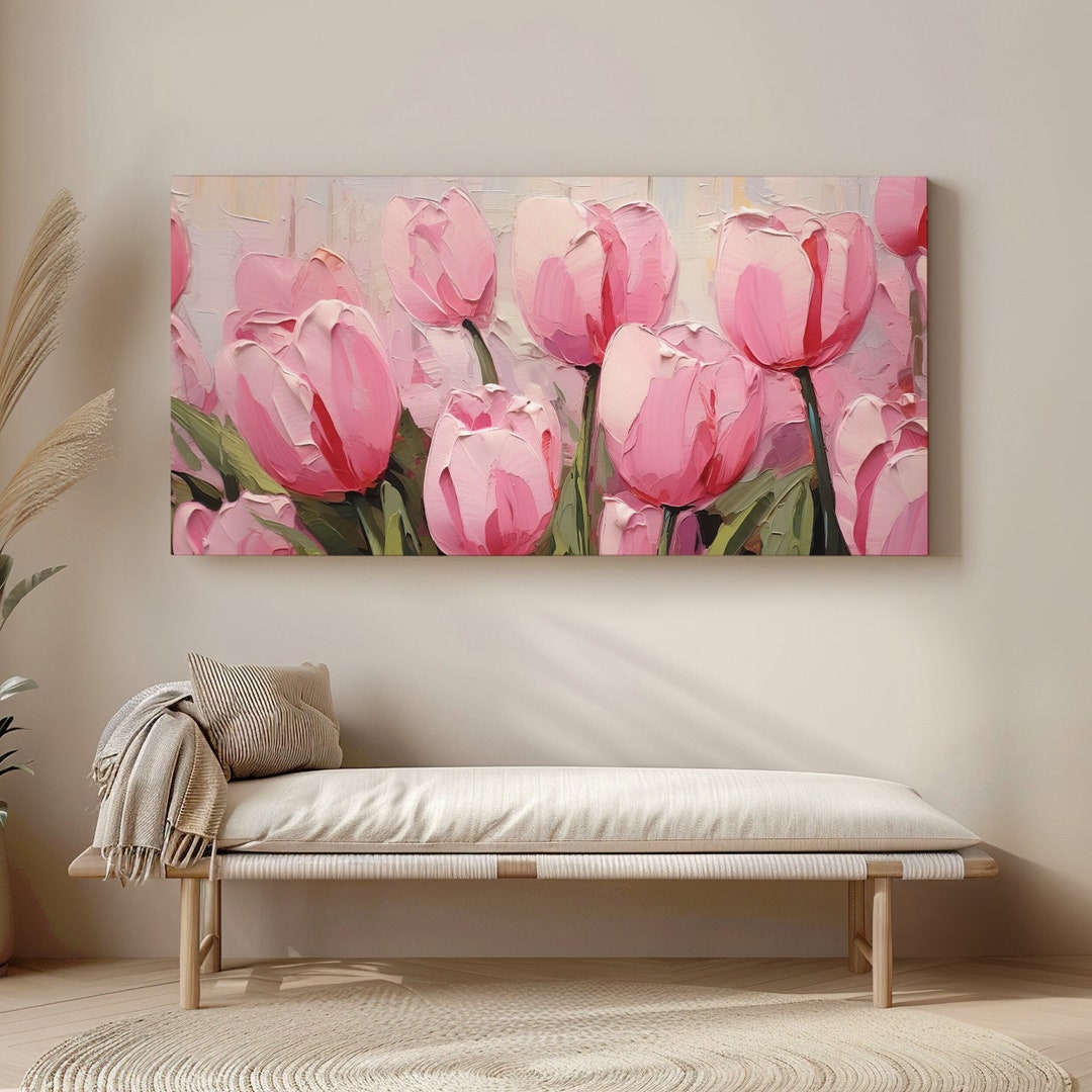 Pink Tulip Field Canvas Print - Floral Canvas Wall Art - Large Wall ...