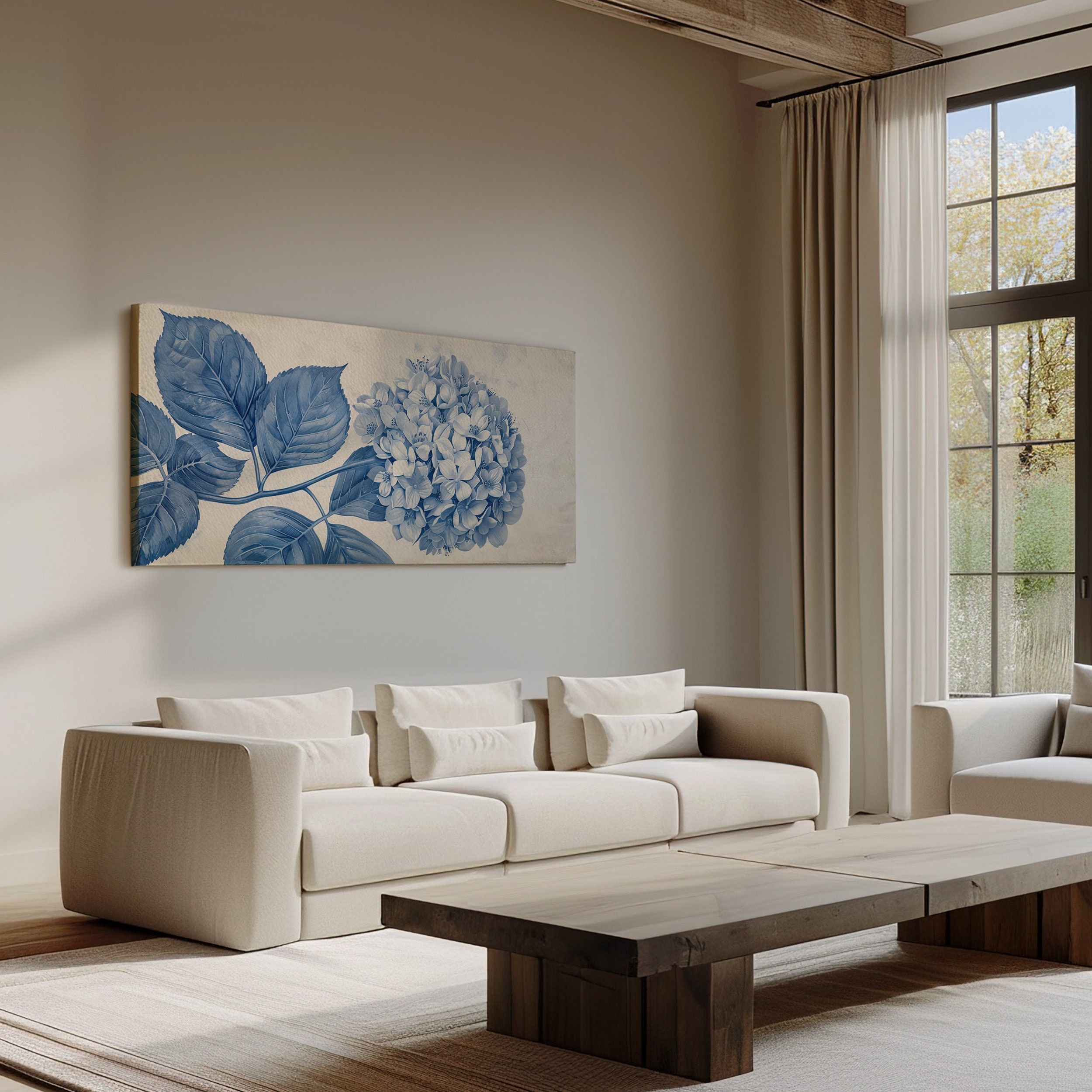 Blue and White Hydrangea Canvas Print - Vintage Floral Wall Art ...