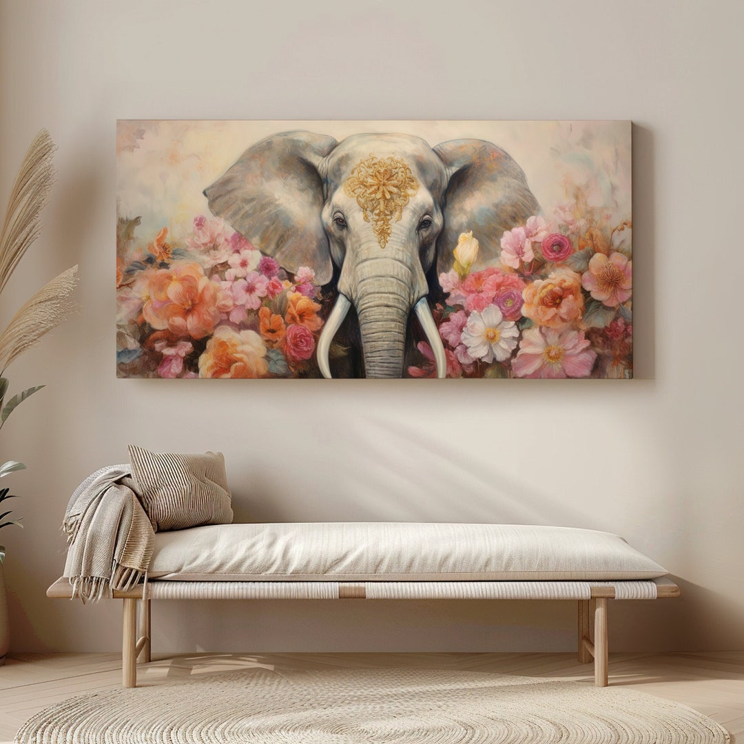 Elephant Wall Art - Floral Canvas Print - Wall Decor - Unframed Ready ...