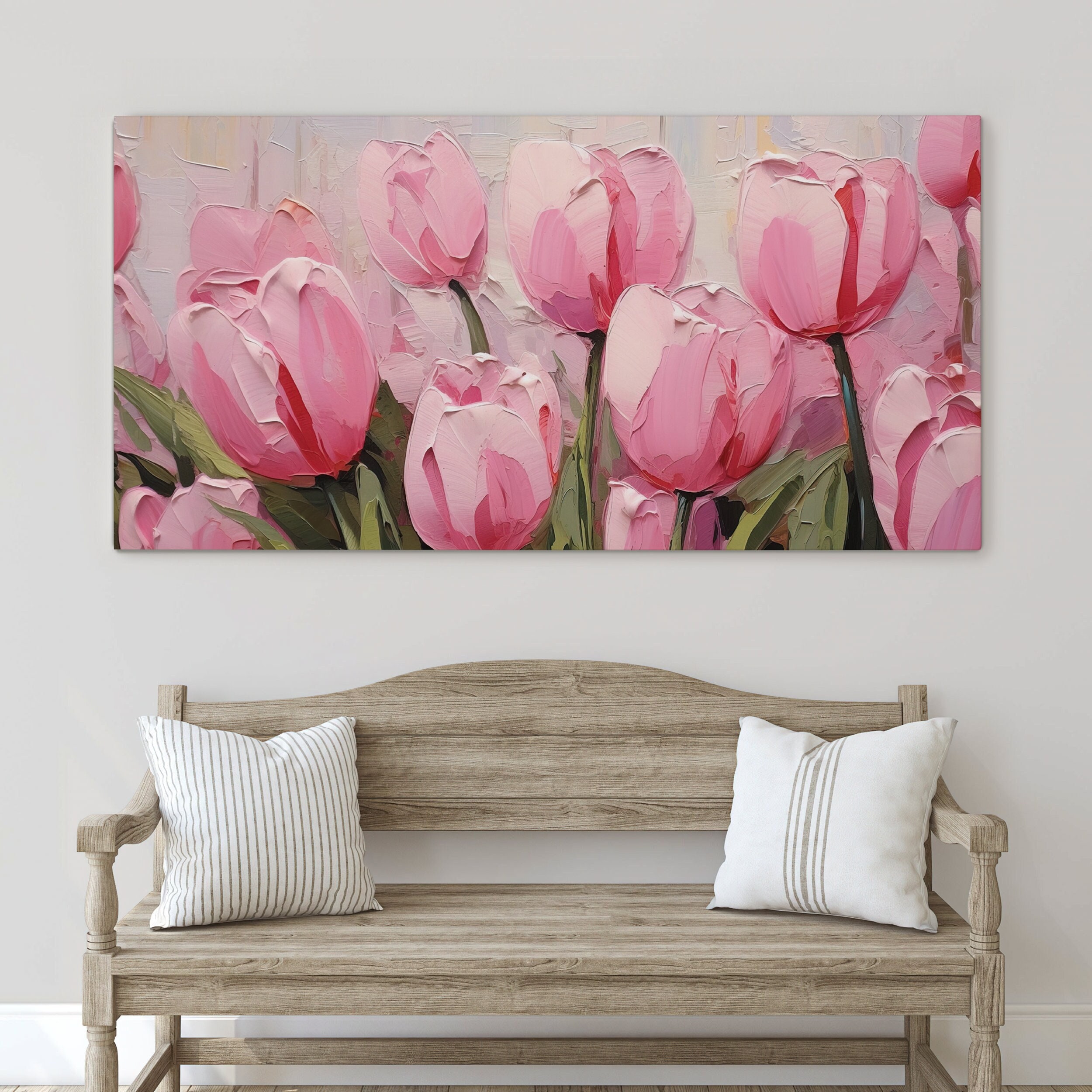Pink Tulip Field Canvas Print - Floral Canvas Wall Art - Large Wall ...