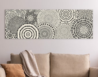 Neutral Geometric Canvas Art, Minimalist Abstract Original Fine Art Print, Mid Century Modern Decor, Black And Beige Horizontal Wall Decor