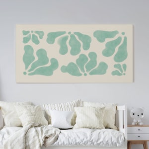 Mint Green Abstract Floral Art - Original Fine Art Canvas Print - Beach House Decor - Minimalist Botanical Print - Pastel Art - A006