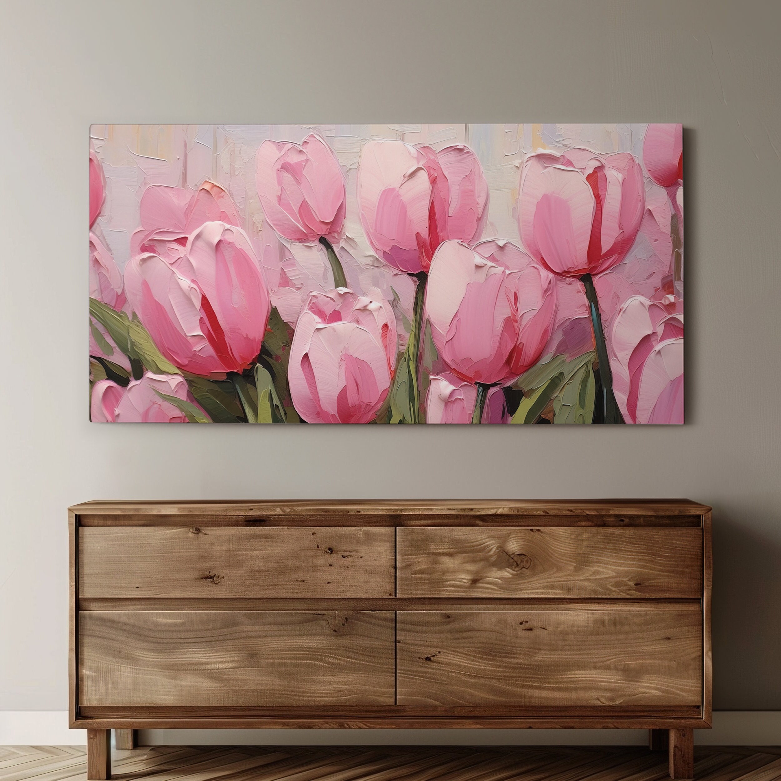 Pink Tulip Field Canvas Print - Floral Canvas Wall Art - Large Wall ...