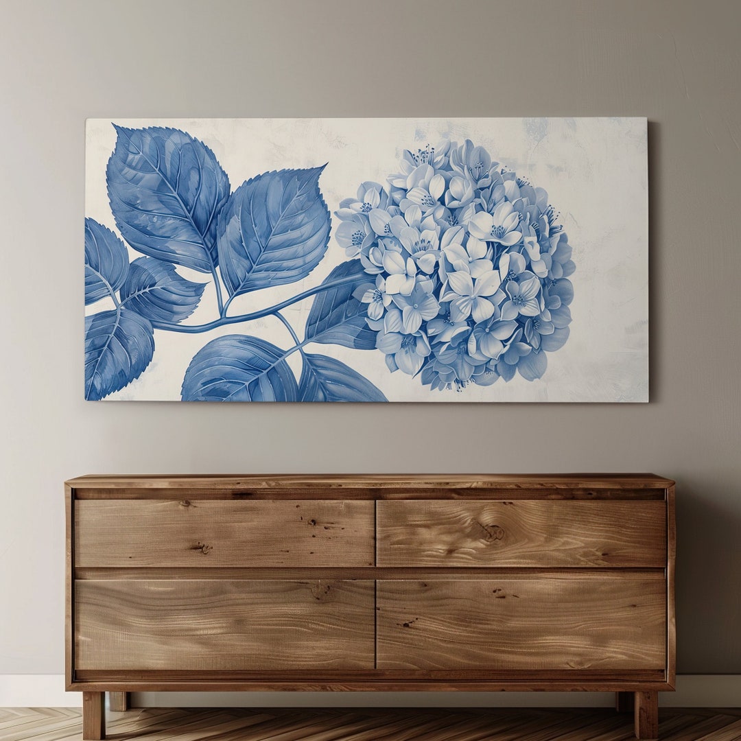 Blue and White Hydrangea Canvas Print - Vintage Floral Wall Art ...