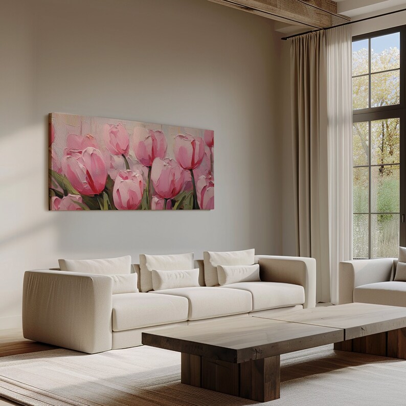 Pink Tulip Field Canvas Print - Floral Canvas Wall Art - Large Wall ...