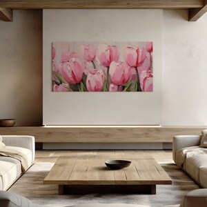 Pink Tulip Field Canvas Print - Floral Canvas Wall Art - Large Wall ...