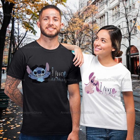 Stitch and Angel Couple Shirt I Love My 