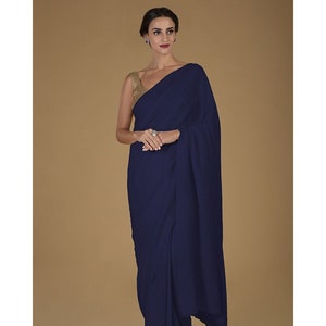 Blue Plain Satin Silk Saree Indian Saree Handwoven Silk Saree Sarees ...