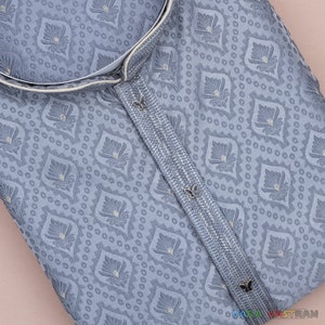 Premium Grey Silk Men Kurta Pajama Set | Indian, Pakistani Wedding Mens Kurta with Dupatta Fast delivery to USA, Australia | Mens Fashion