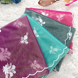 Floral Embroidered Net Saree: Lightweight Festive Wear with Stitched Blouse