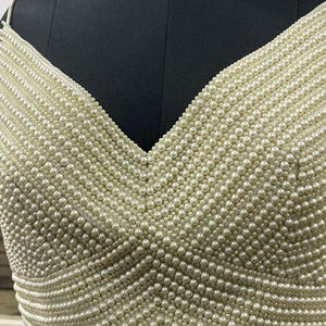 Handmade Pearl Beaded Saree Blouse: Sleeveless V-Neck Indian Wedding Top