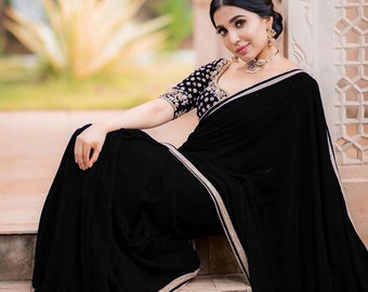 Damen Indisch Bollywood Chiffon Ready Made Saree Designer Hochzeit rot schwarz grau Damen Indisch Bollywood Chiffon Ready Made Saree Designer Hochzeit rot schwarz grau