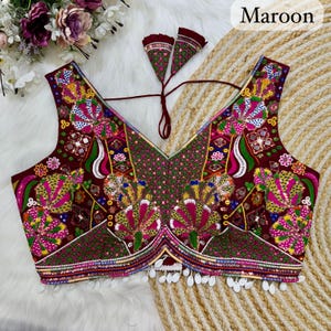 Mirror Work Chaniya Choli Blouse: Embroidered Kutch Crop Top