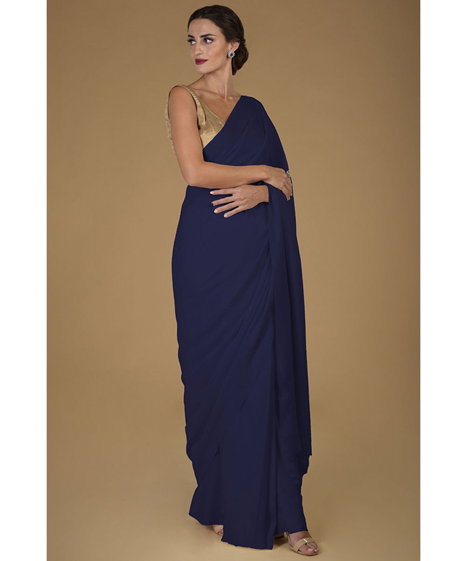 Blue Plain Satin Silk Saree Indian Saree Handwoven Silk Etsy